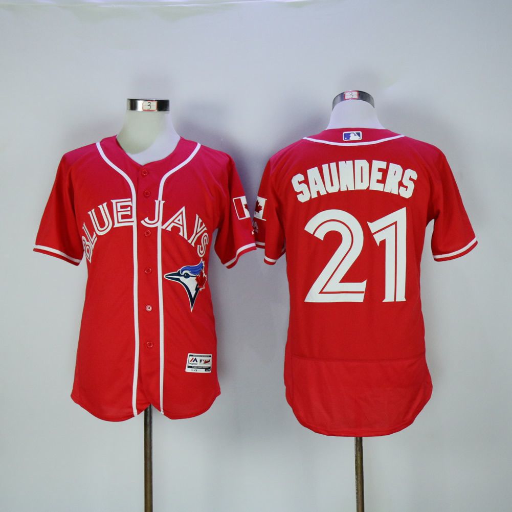 Men Toronto Blue Jays #21 Saunders Red MLB Jerseys->toronto blue jays->MLB Jersey
